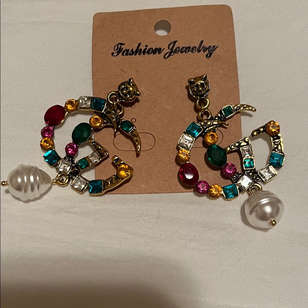Fashion Jewelry Colorful Crescent Earrings with Pearl